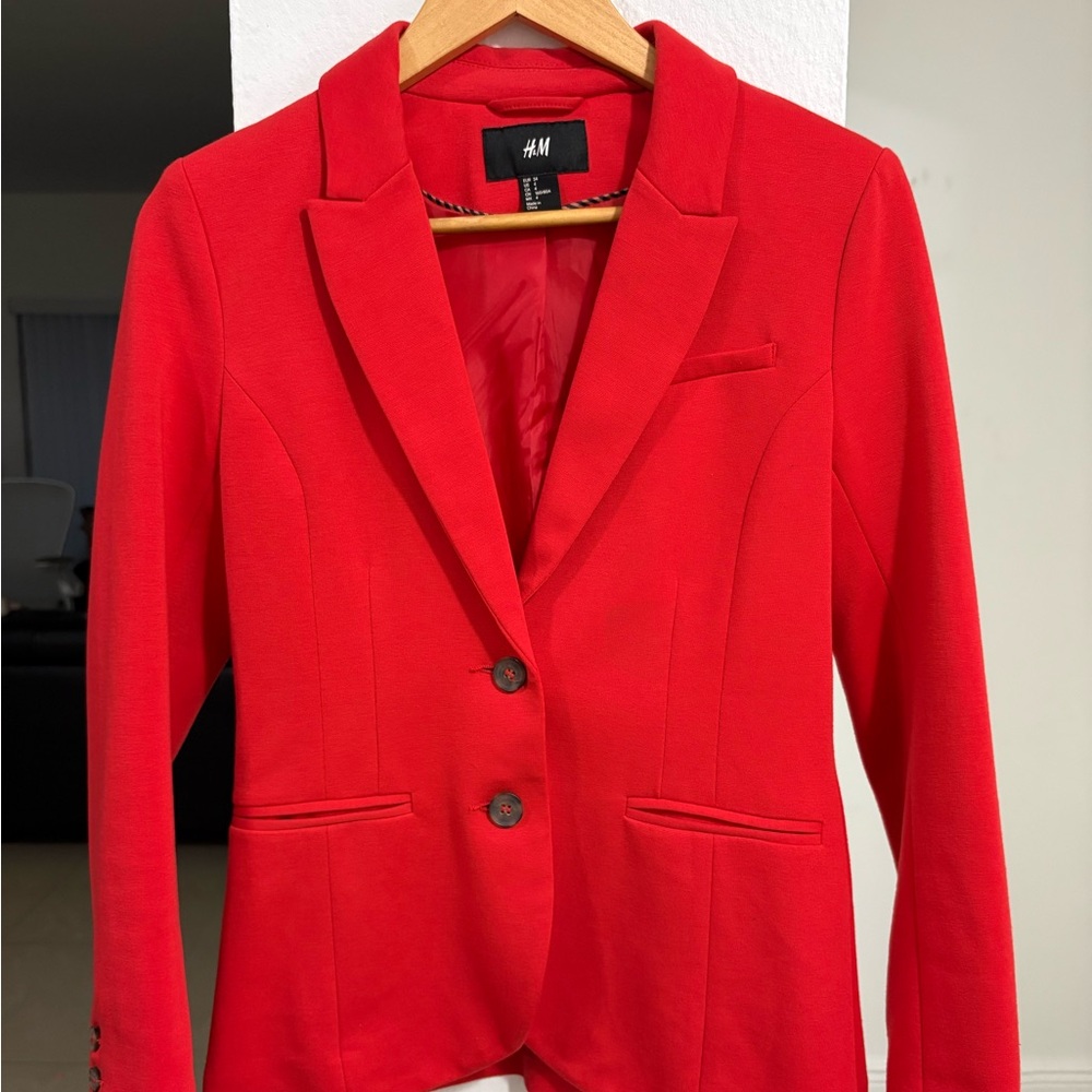 H&M Red Tailored Blazer Fitted Career Office Jacket Women